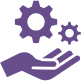 Illustration of a hand holding two gears symbolizing management or support.
