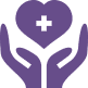 Hands holding a heart with a medical cross symbol.