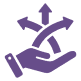 Purple hand holding arrows pointing in different directions.